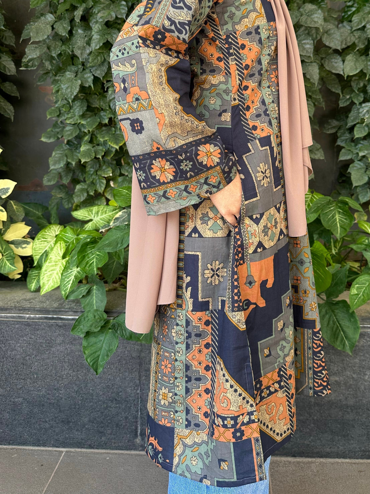 Navy Blue Rug Print Kurti  (Short)